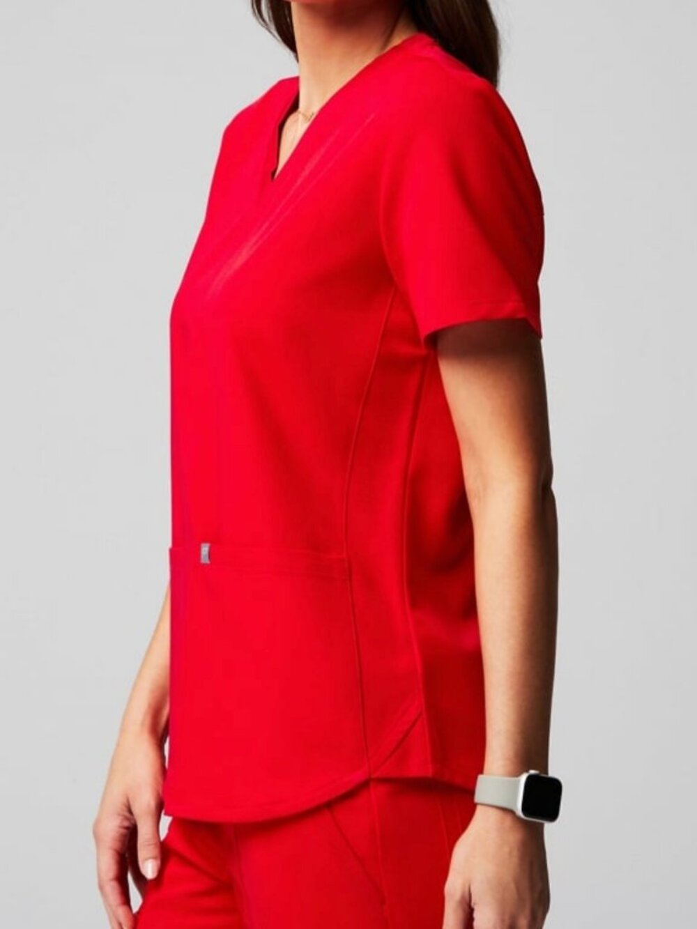 Fabletics 2 Pocket Scrub Top Red V Neck S Short Sleeve Uniform Shirt Scarlet